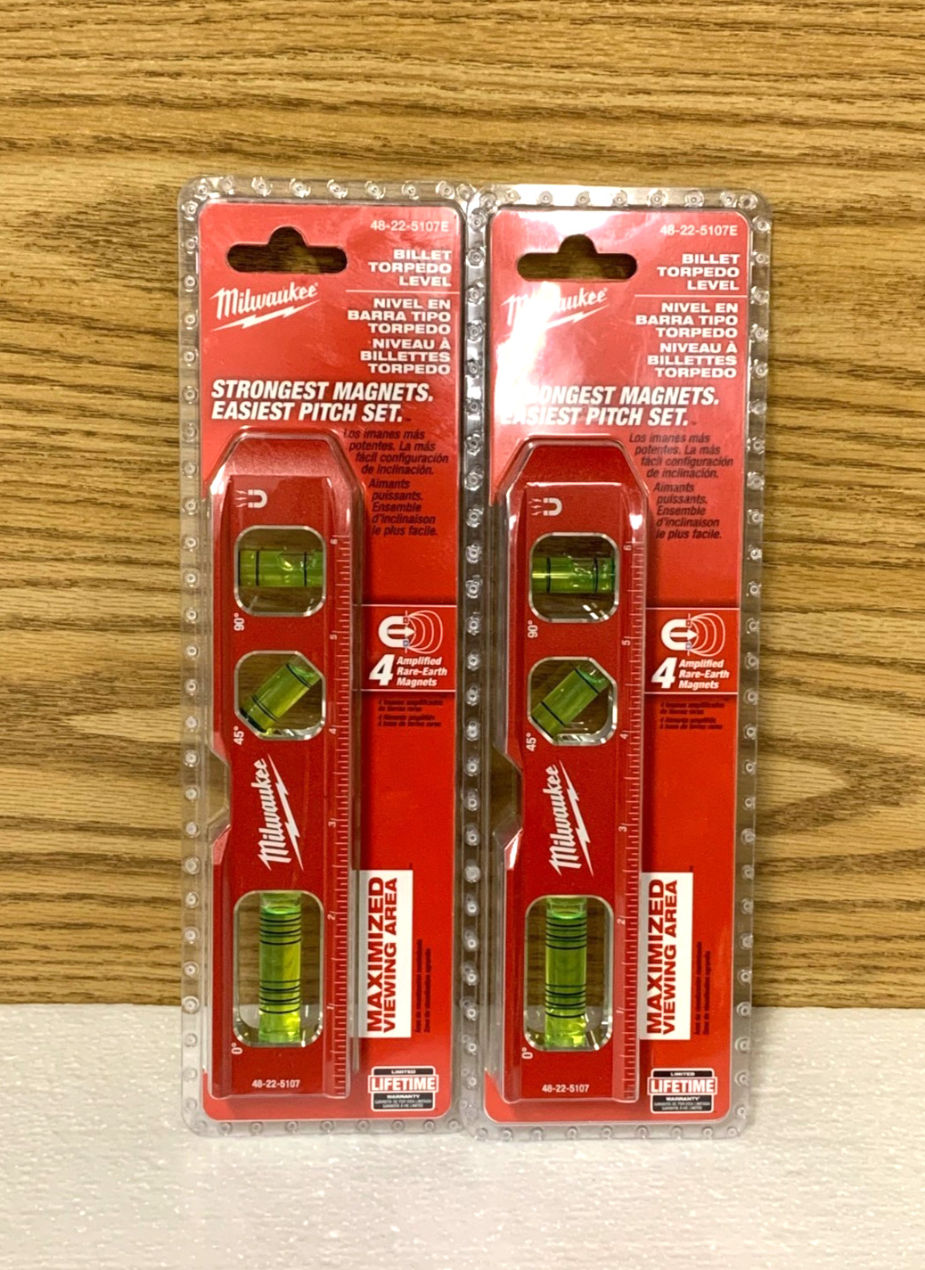 LOT OF 2 Milwaukee 48-22-5107E Compact Billet Torpedo Level