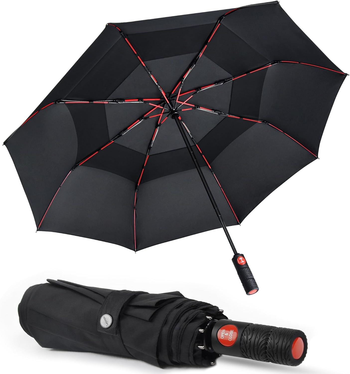 Collapsible Umbrella Compact Travel - Portable Black Double Canopy Automatic Win