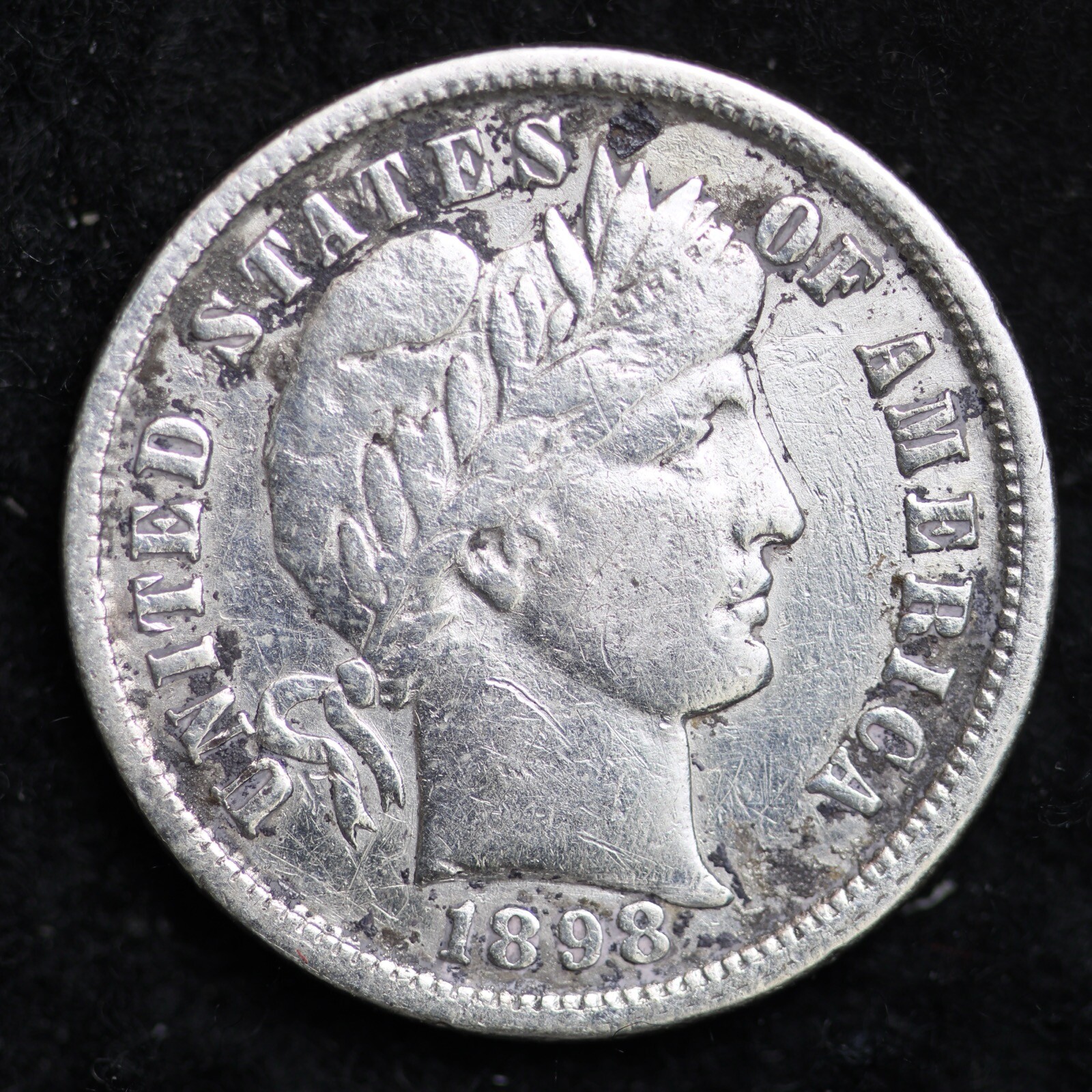 1898 Barber Silver Dime AU RARE OLD COIN B335 DX