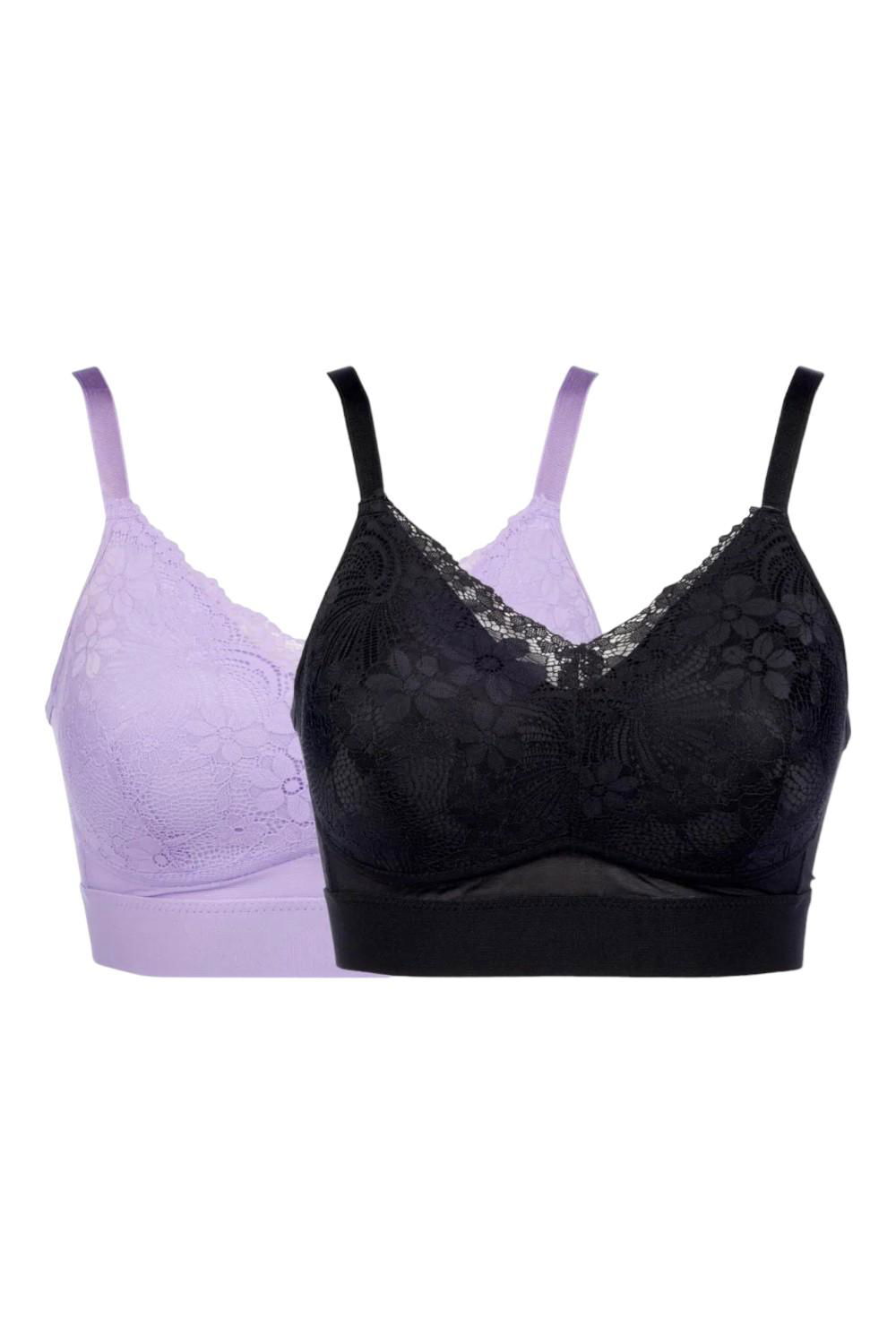 Rhonda Shear 2-pack Molded Cup Bra w/ Lace Overlay Black/Purple