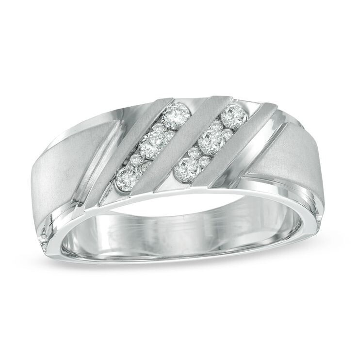 0.25CT Round Cut Simulated White Sapphire Striped Design 935 Silver Men's Ring