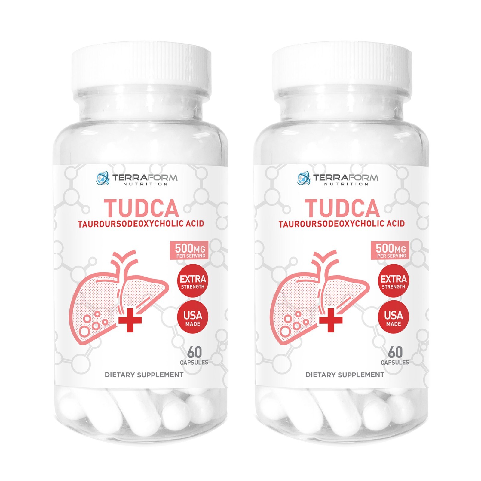 (2 PACK) Pure TUDCA Supplement (Tauroursodeoxycholic Acid) - 500mg Per Serving