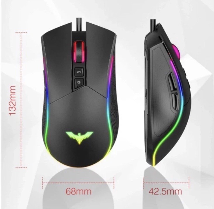 HAVIT HV-MS733 Wired Optical Gaming Mouse USB Programmable Buttons Black NWOT