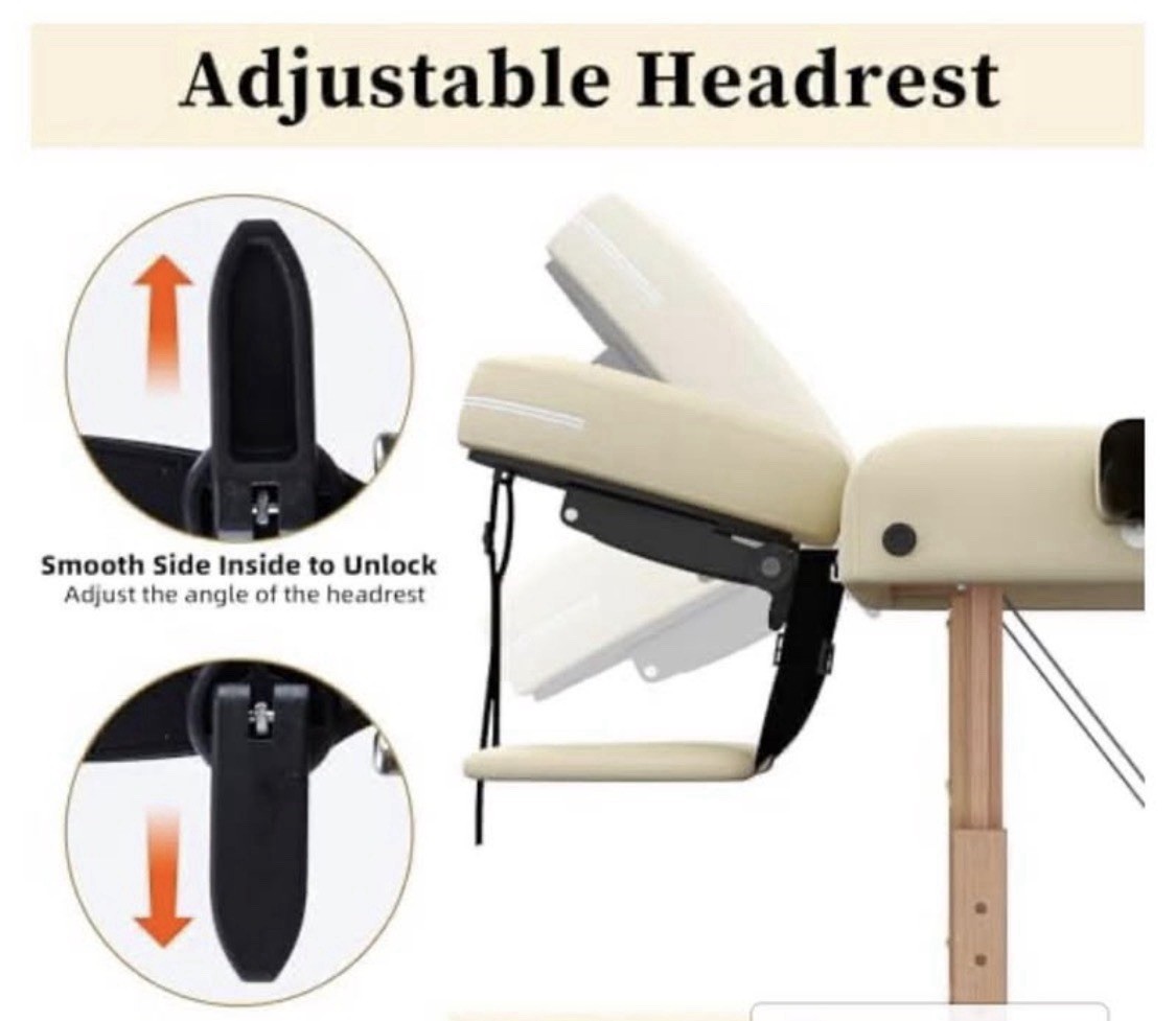civama Portable Foldable Massage Table Beige PVC Leather Adjustable Headrest