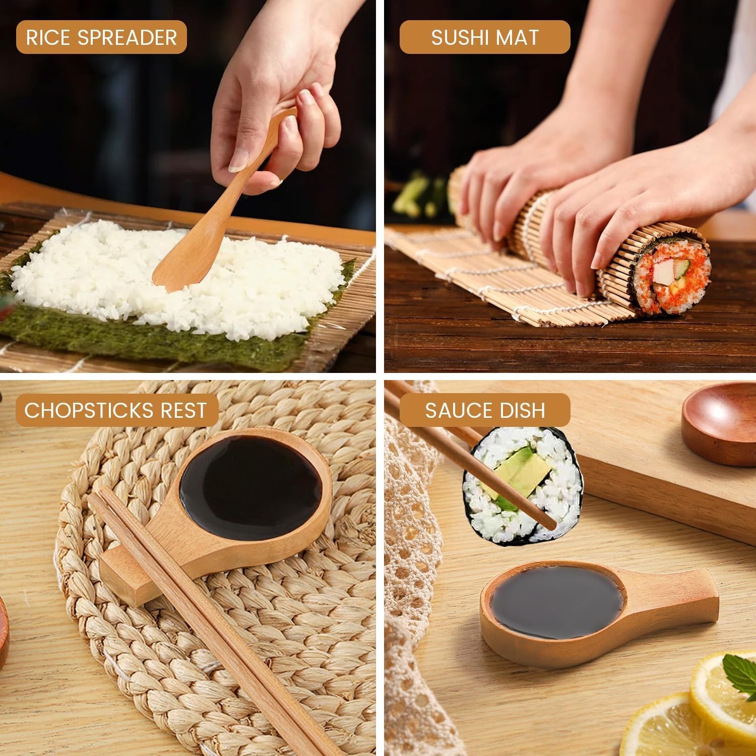 Premium Sushi Making Kit Roller for Beginners or Extra Large, Wood