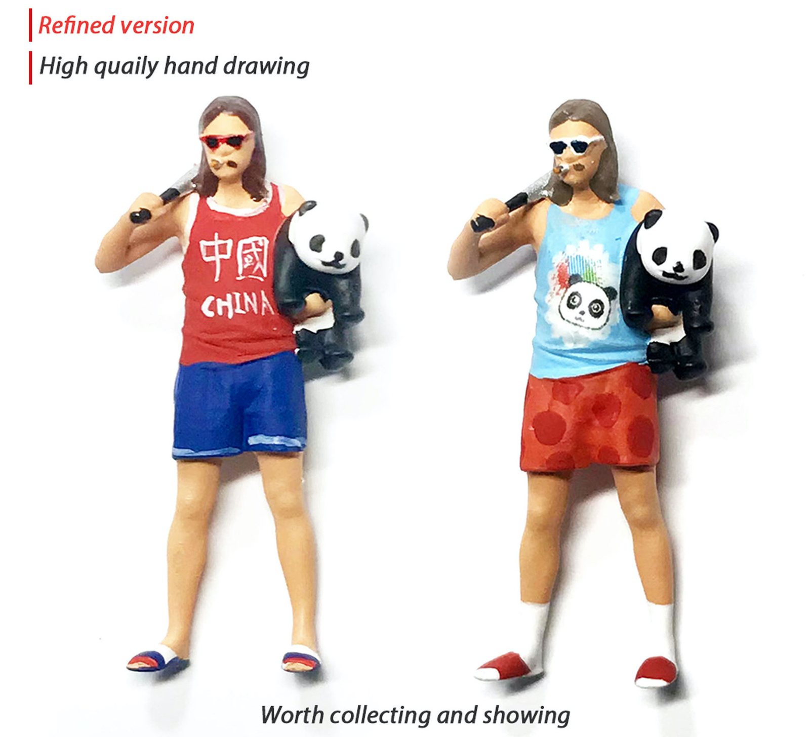 1:64 Painted Figure Mini Model Miniature Resin Diorama Vintage Man Gongfu Panda