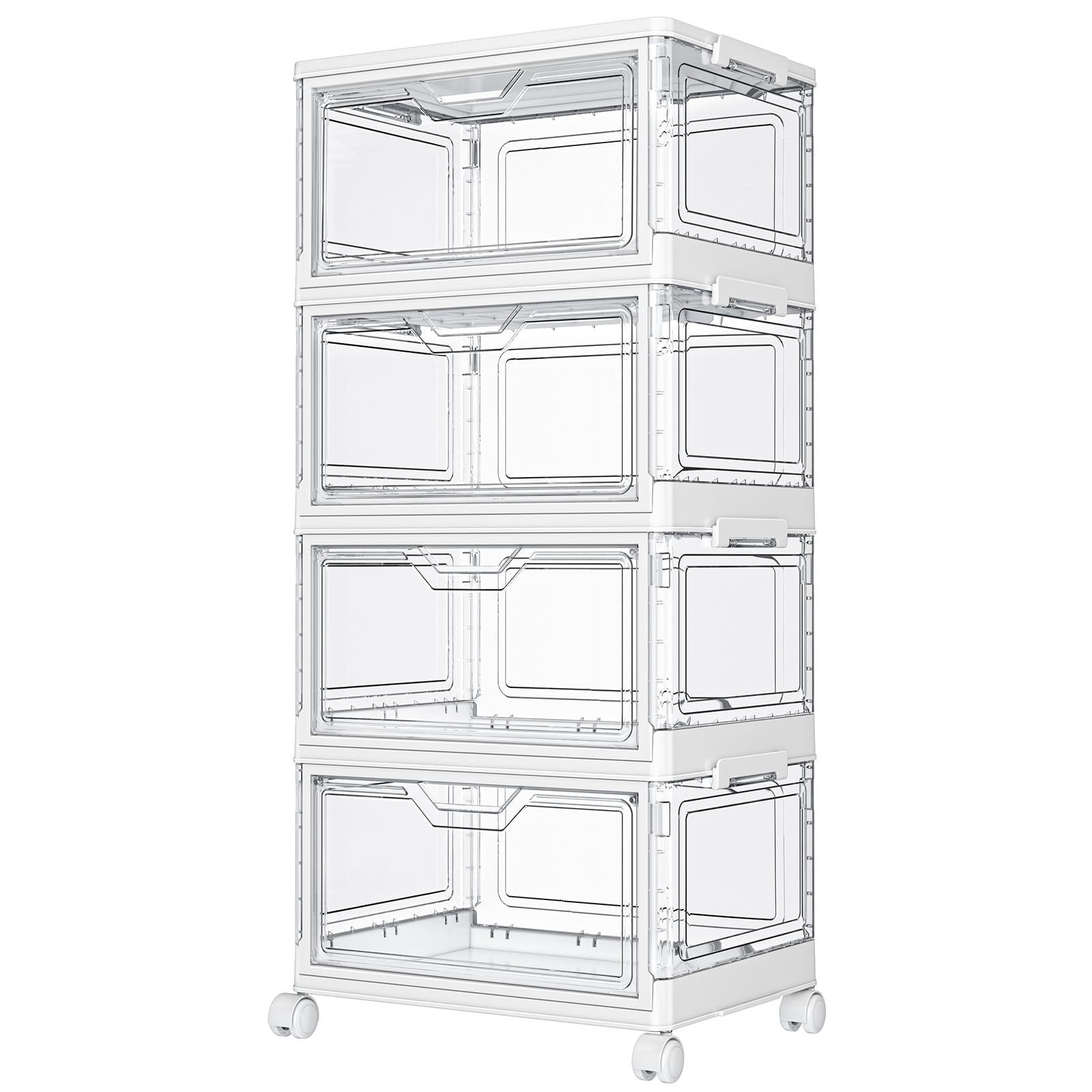 Clear Storage Bins with Lids - 4-Tier Stackable Plastic Bins with Wheels, 23 QT