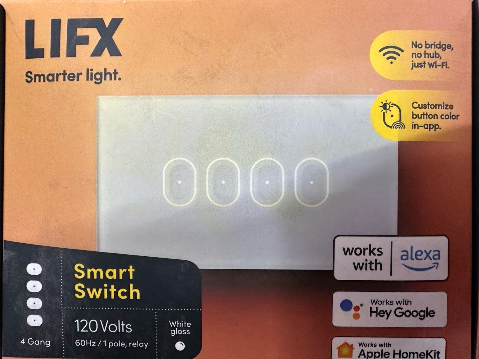LIFX Smart Wi-Fi Connected White Touch Light Switch Dimmer Single-Pole4-Buttons