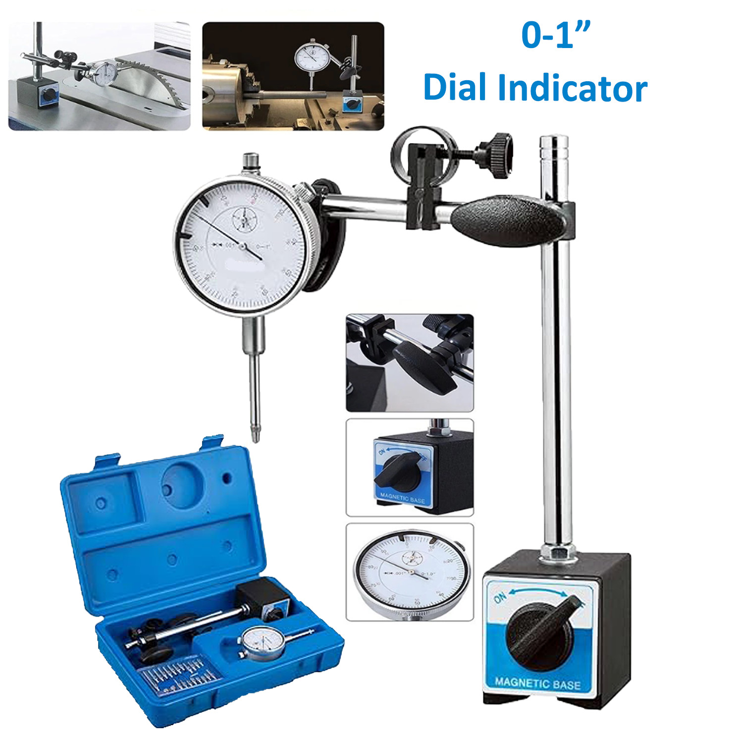 Dial Indicator with Magnetic Base Holder Differential Backlash Gauge 0-1.0 Test