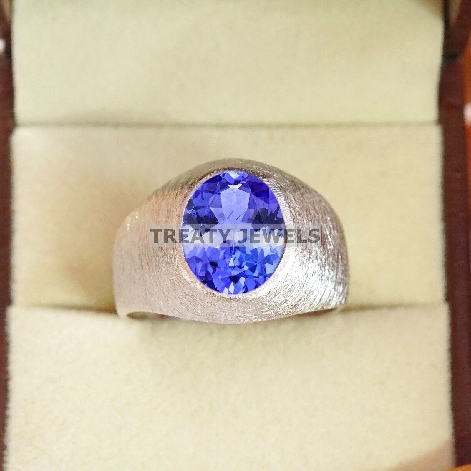 Tanzanite Oval Cut Gemstone With 14K Solid White Gold Ring For Men's #B660