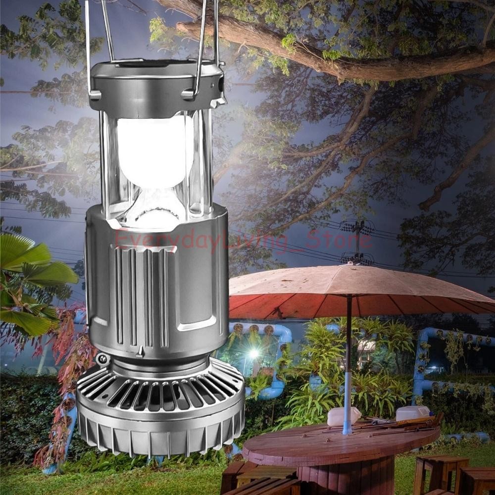 Solar Portable LED Camping Lantern with Fan USB Rechargeable Flashlight Lamp US
