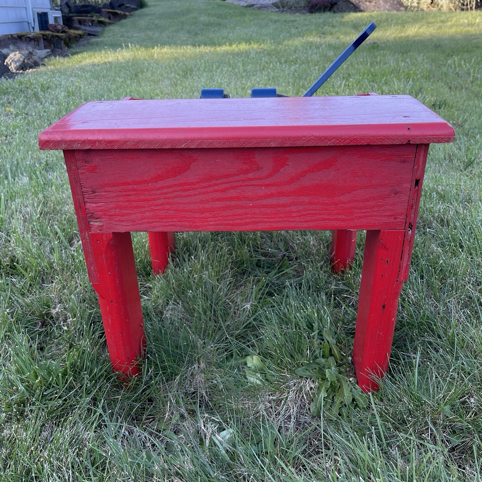 Vintage Red Wood Bench w/ Walnut Nut Cracker Attachment