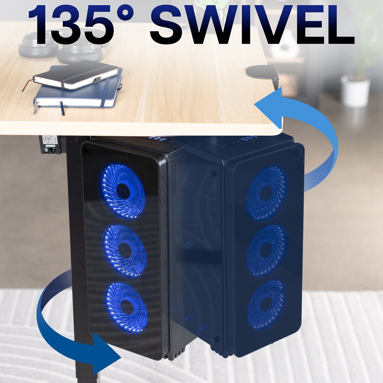 VIVO Black Clamp-on PC Mount, Computer Case Holder with 135 Swivel
