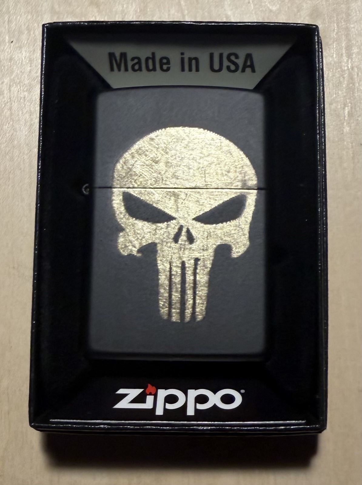 Custom Zippo Lighter with Punisher Logo Black Matte