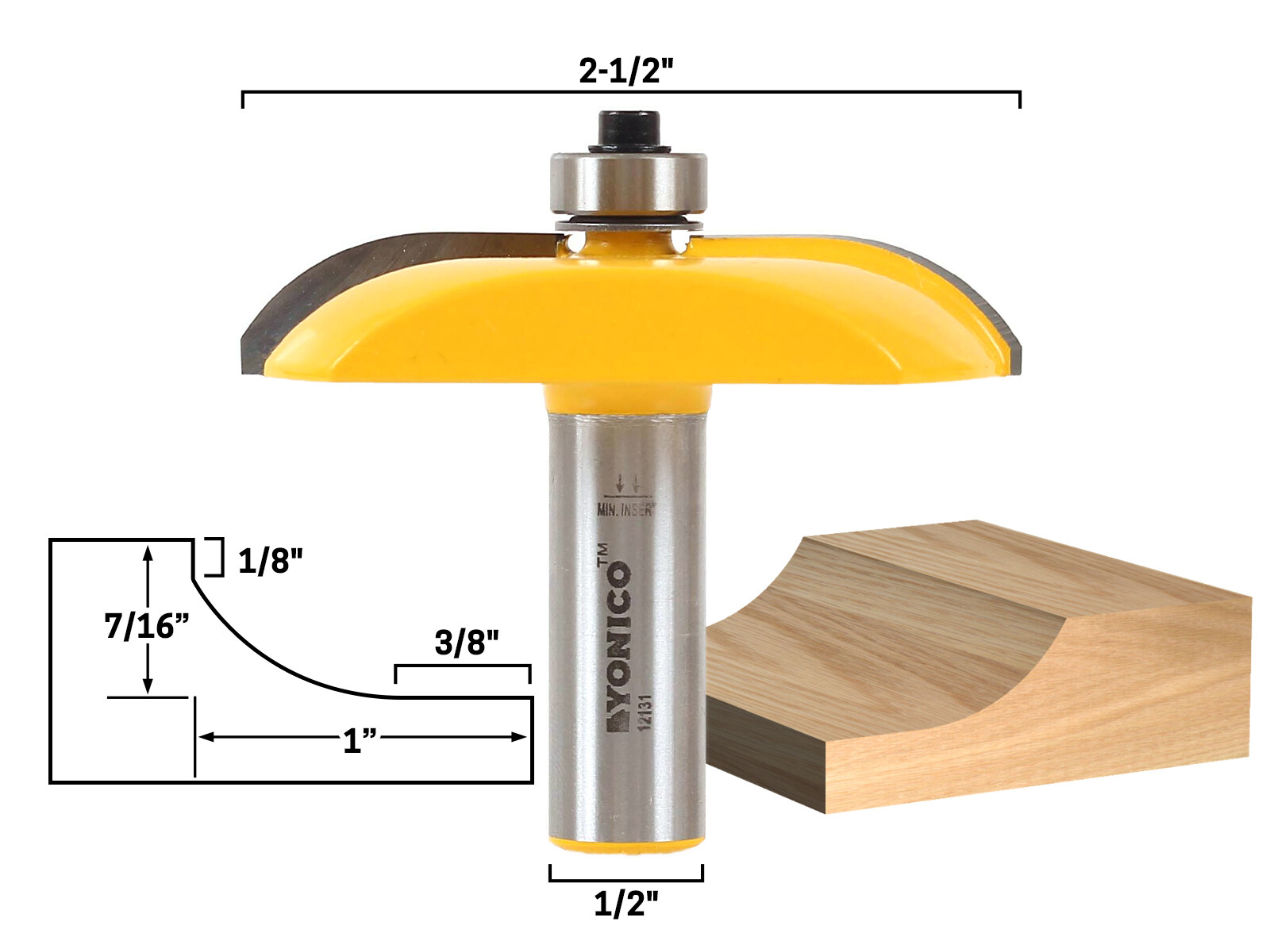 2-1/2" Diameter Cove Raised Panel Router Bit - 1/2" Shank - Yonico 12131