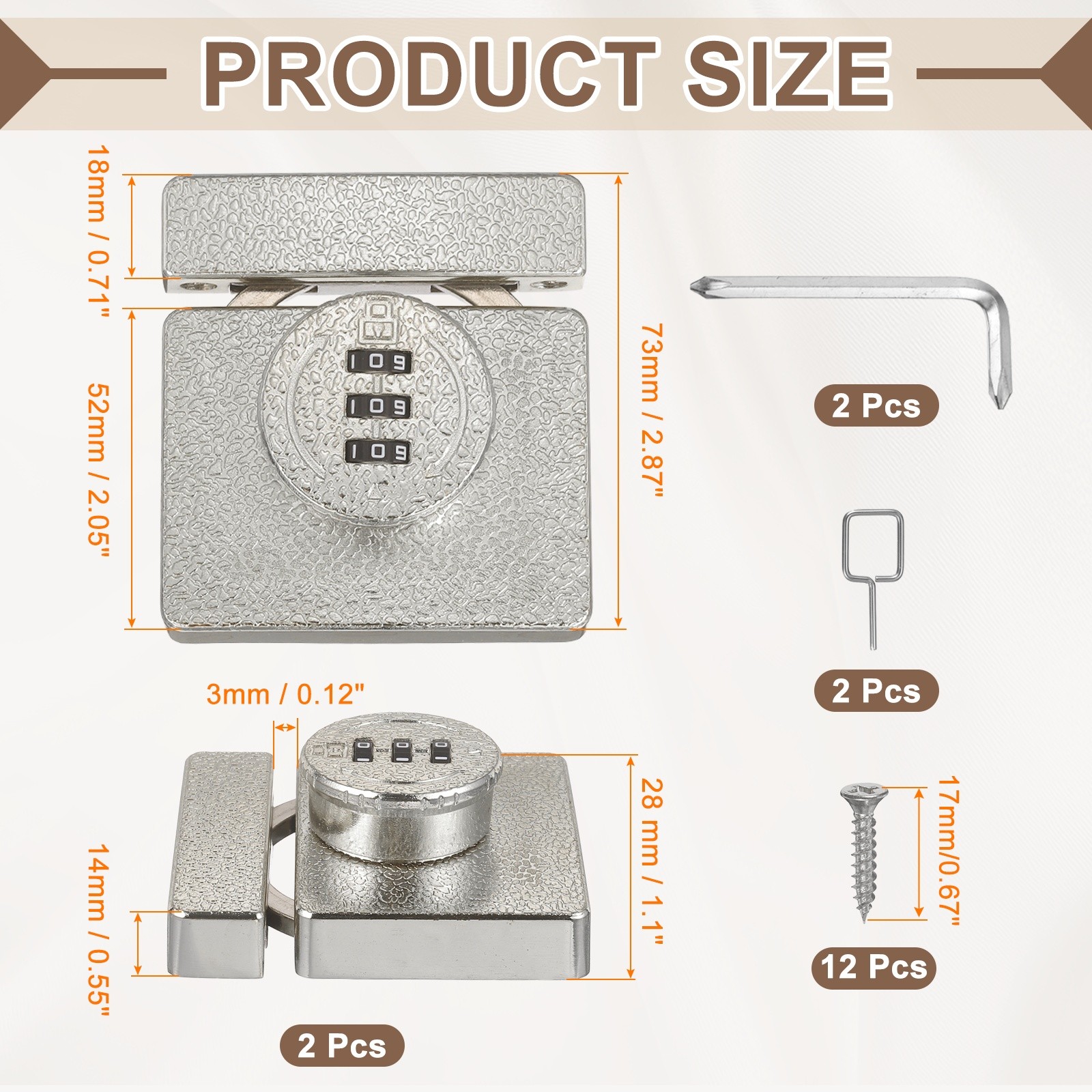 2Set Combination Cabinet Lock 3 Digit Keyless Password Rotary Hasp Locks Silver
