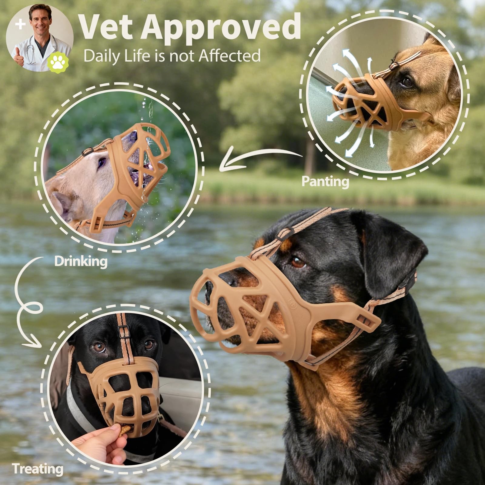 Dog Muzzle, Breathable Basket Muzzles for Small, Medium, Large and X-Large Ag...