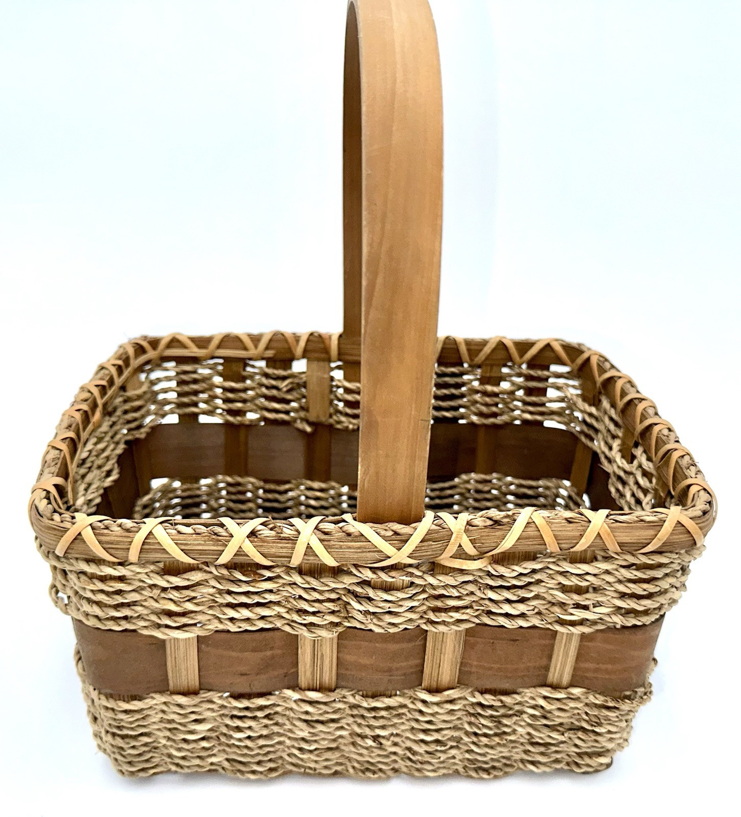 Vintage Woven Rectangular Basket With Handle Medium Sized