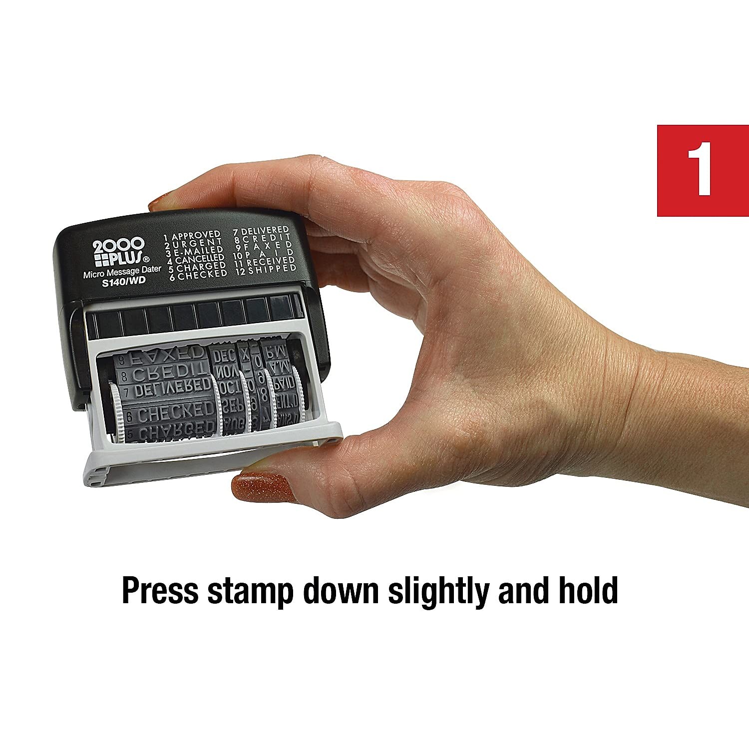 Self Inking Micro Message Dater Stamp with Phrases for Office Use Black