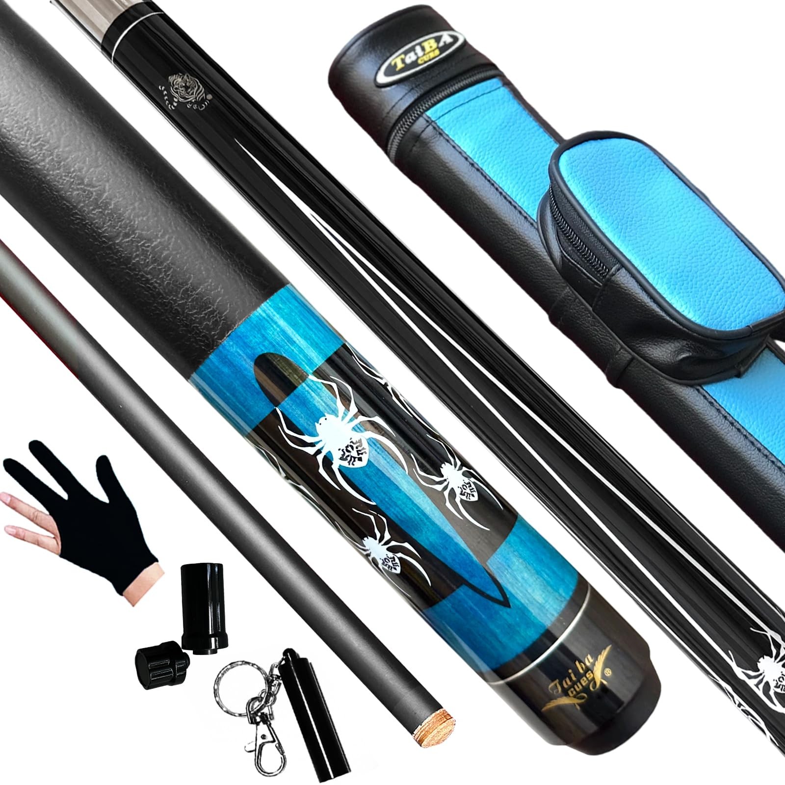 2-Piece Pool Stick with Black Shaft, 13mm Multilayer Leather Tip, 58", Hardwo...