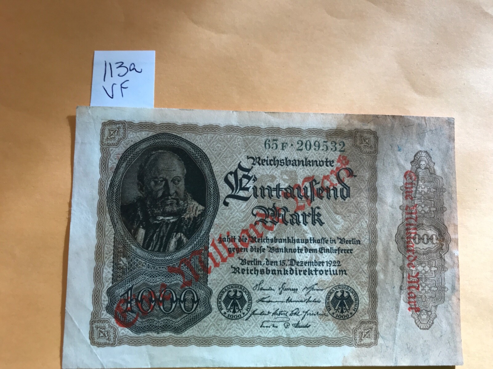Mogi9 Germany KM113a One milliard  Mark 1922 VF  paper money note
