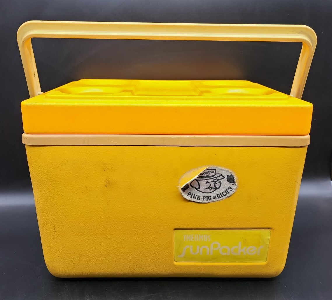 Vintage Thermos Sun Packer  Lunch Box Cooler Ice Chest 12 pack Cup Holder Orange
