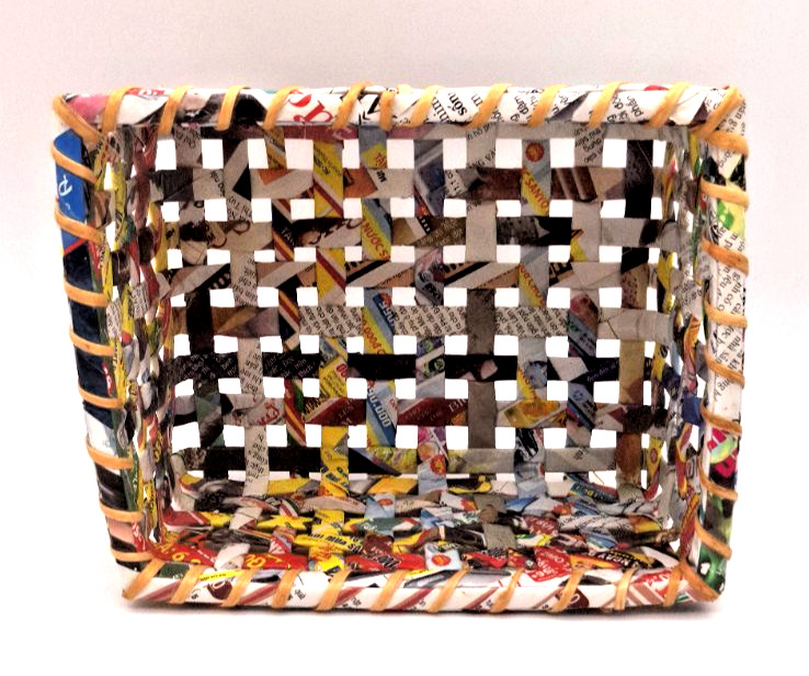 Handcrafted Recycled Magazines Rectangular Basket Artisan Upcycled Box 8.25"