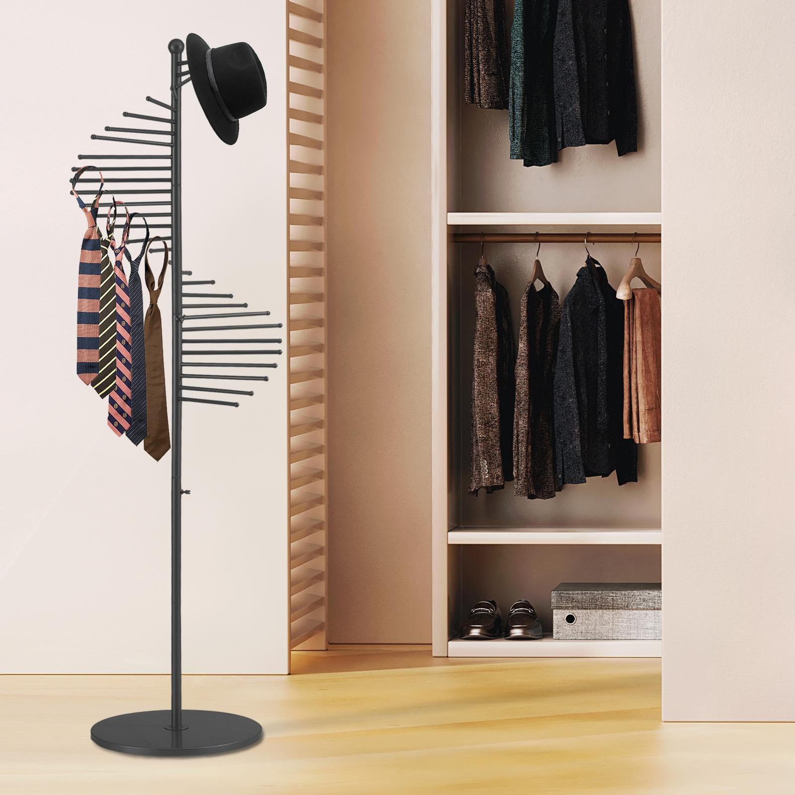 Freestanding Scarf Stand Freestanding Metal Pants Racks with 30 Rods 67in-