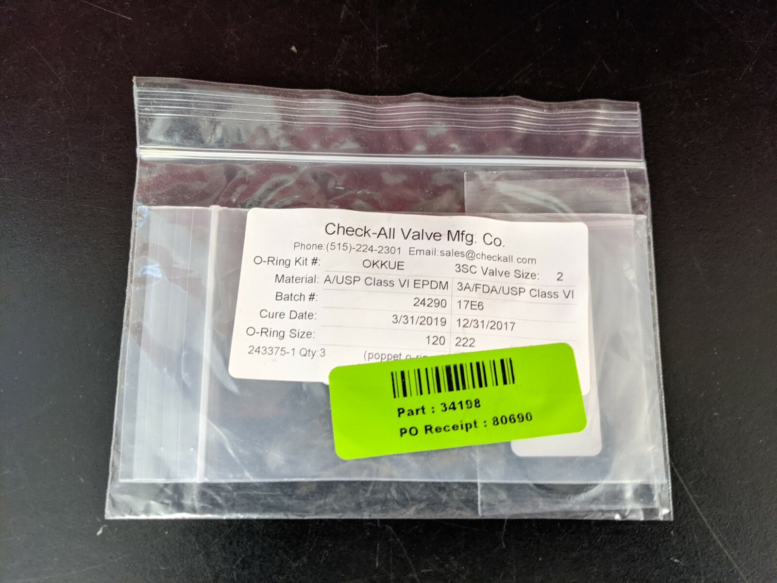 CHECK-ALL VALVE MFG OKKUE 3SC SIZE 2 VALVE O-RING KIT 243375-1 34198