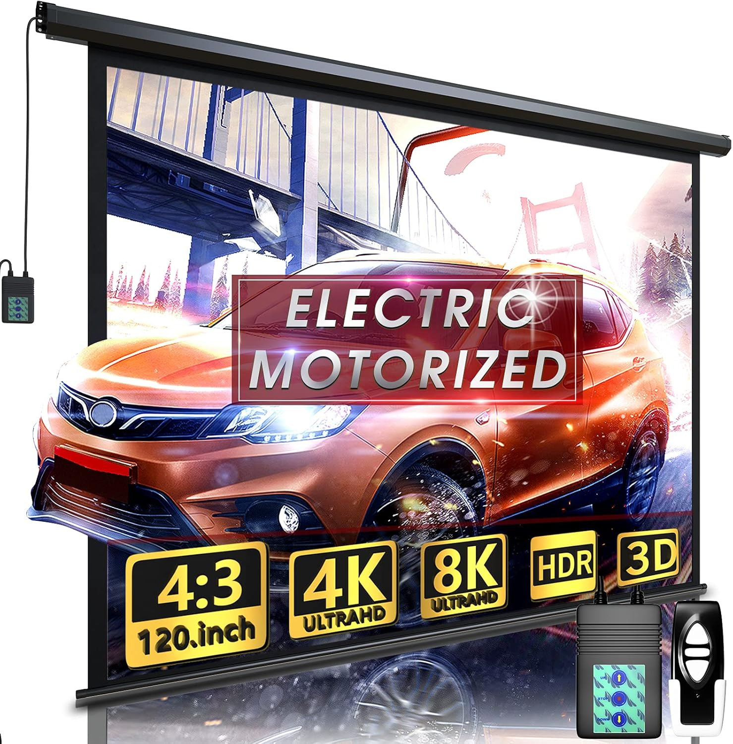 Motorized Projector Screen - Indoor and Outdoor Movies Screen Electric Projector