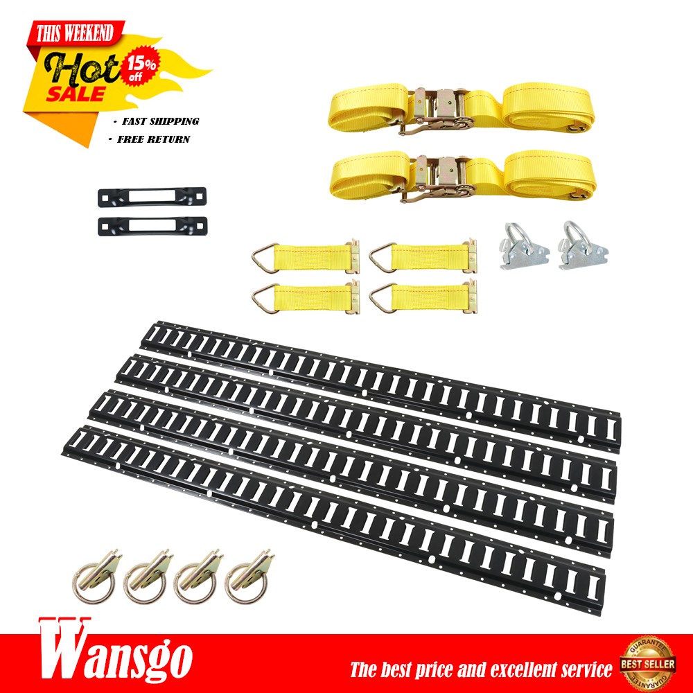 Heavy Duty 18PC E Track Rail Kit w/ 15FT Ratchet Straps & D-Rings Cargo Control