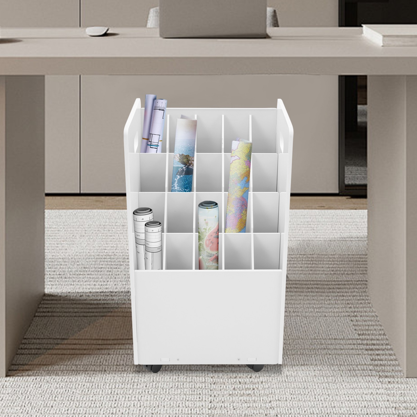 20-slot Roll File Organizer, Movable File Storage Cart, Roll Document Holder
