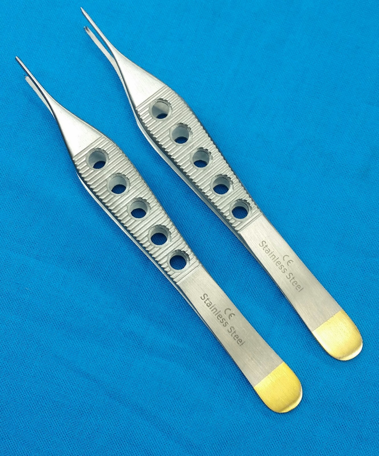 2 PCS ADSON MICRO TISSUE PLASTIC SURGERY FORCEP 1X2T W/ FENESTRATED GOLD HANDLE