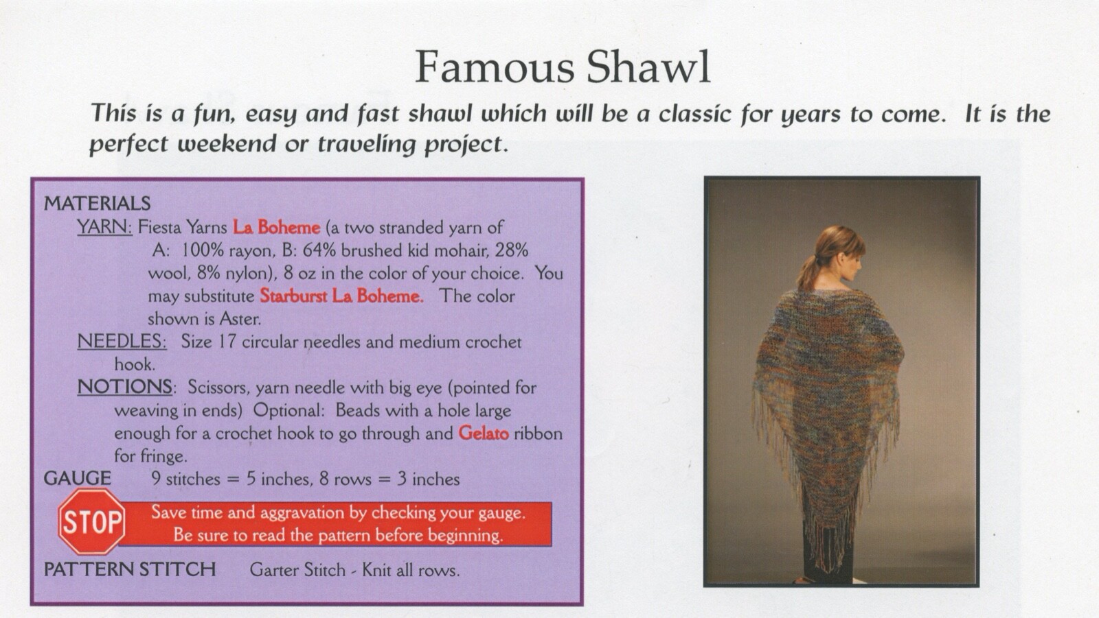 Fiesta Famous Shawl Knitting Pattern - Beginner, Easy Knit