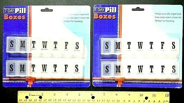 LOT OF 2 (PACKS OF 2) ⭐ 4 PILLBOXES TOTAL! ⭐ 7 DAY WEEKLY MEDICATION PILL BOX
