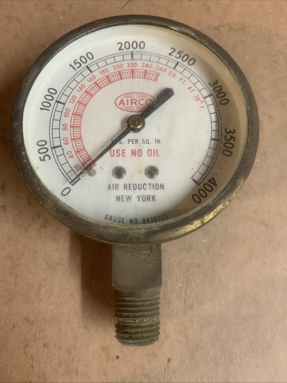 Vintage Airco Compressed Gas Regulator Gauge 4000 Psi. Air Reduction 6/10