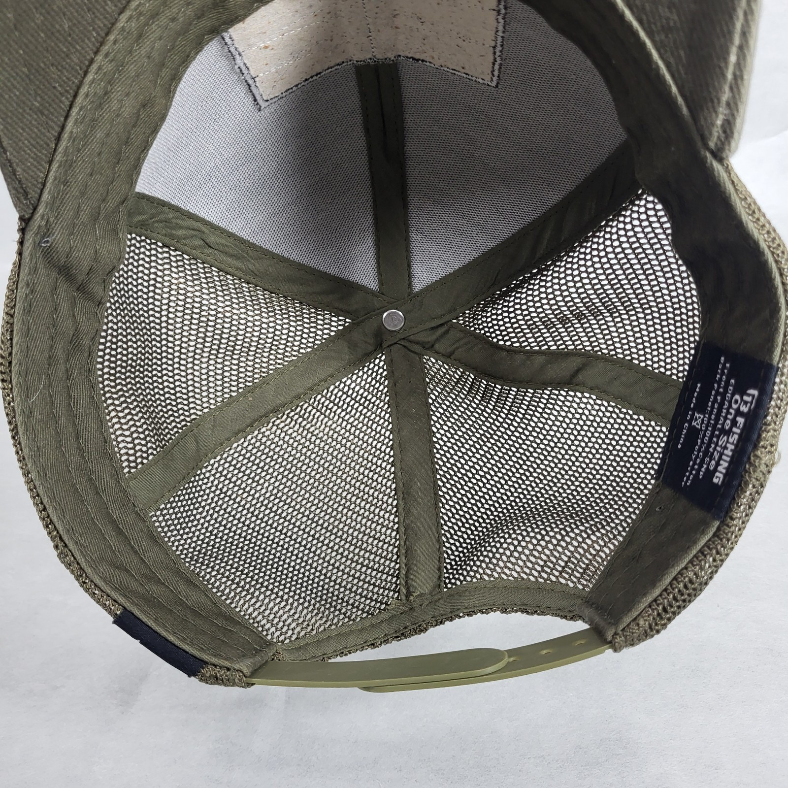 THIRTEEN FISHING 13 Hat Cap Snapback Green Gray Patch.