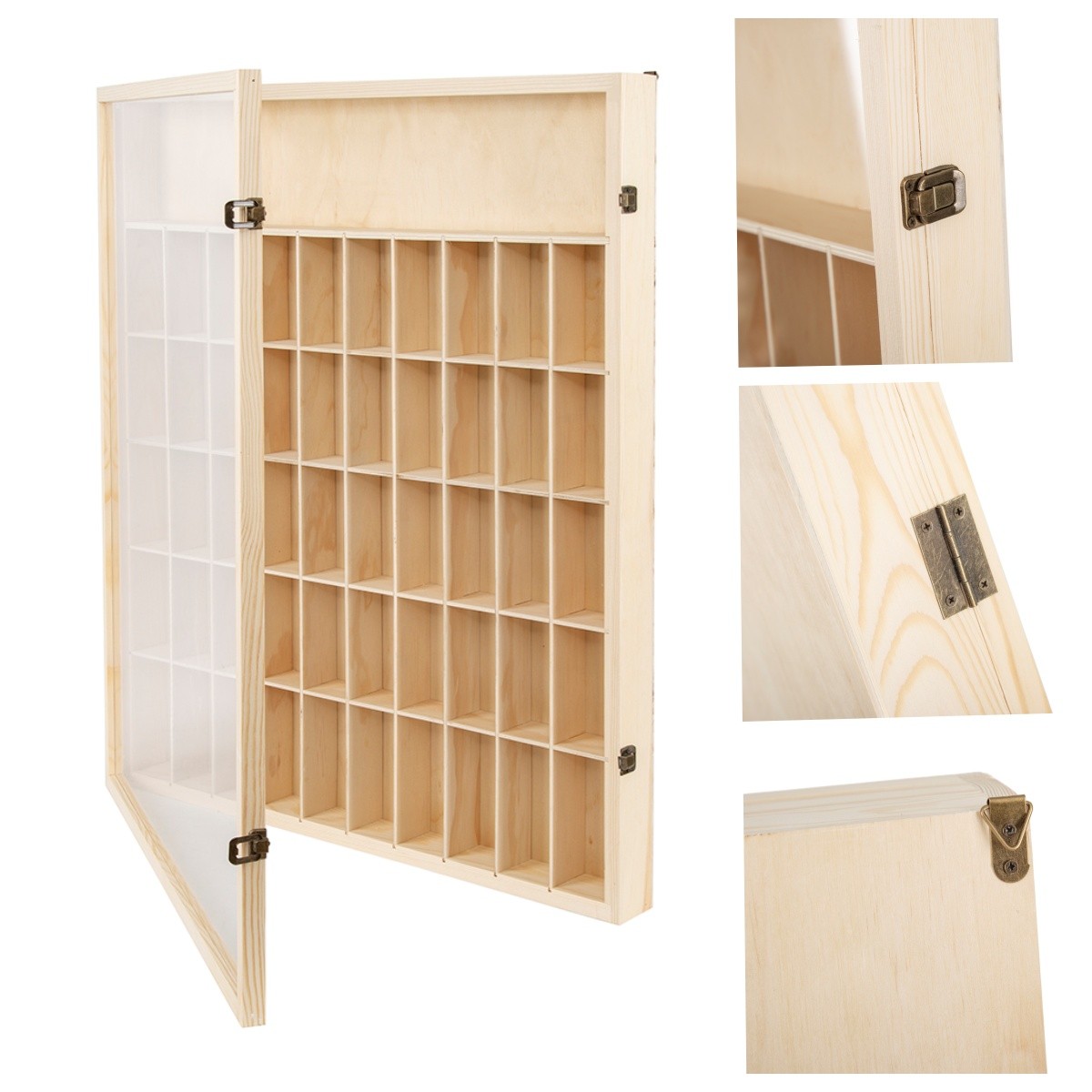 51 Grids Wood Figure Toy Model Display Storage Collection Shelf W/ Acrylic Cover