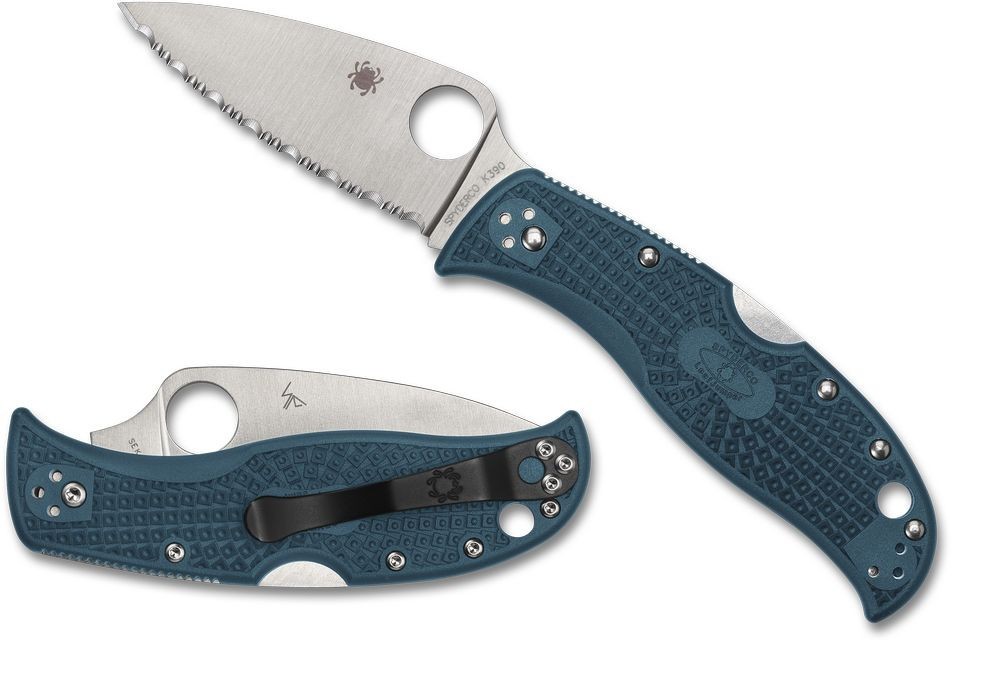 SPYDERCO LeafJumper, Blue Lightweight, K390 Steel, Serrated Edge, C262SBLK390