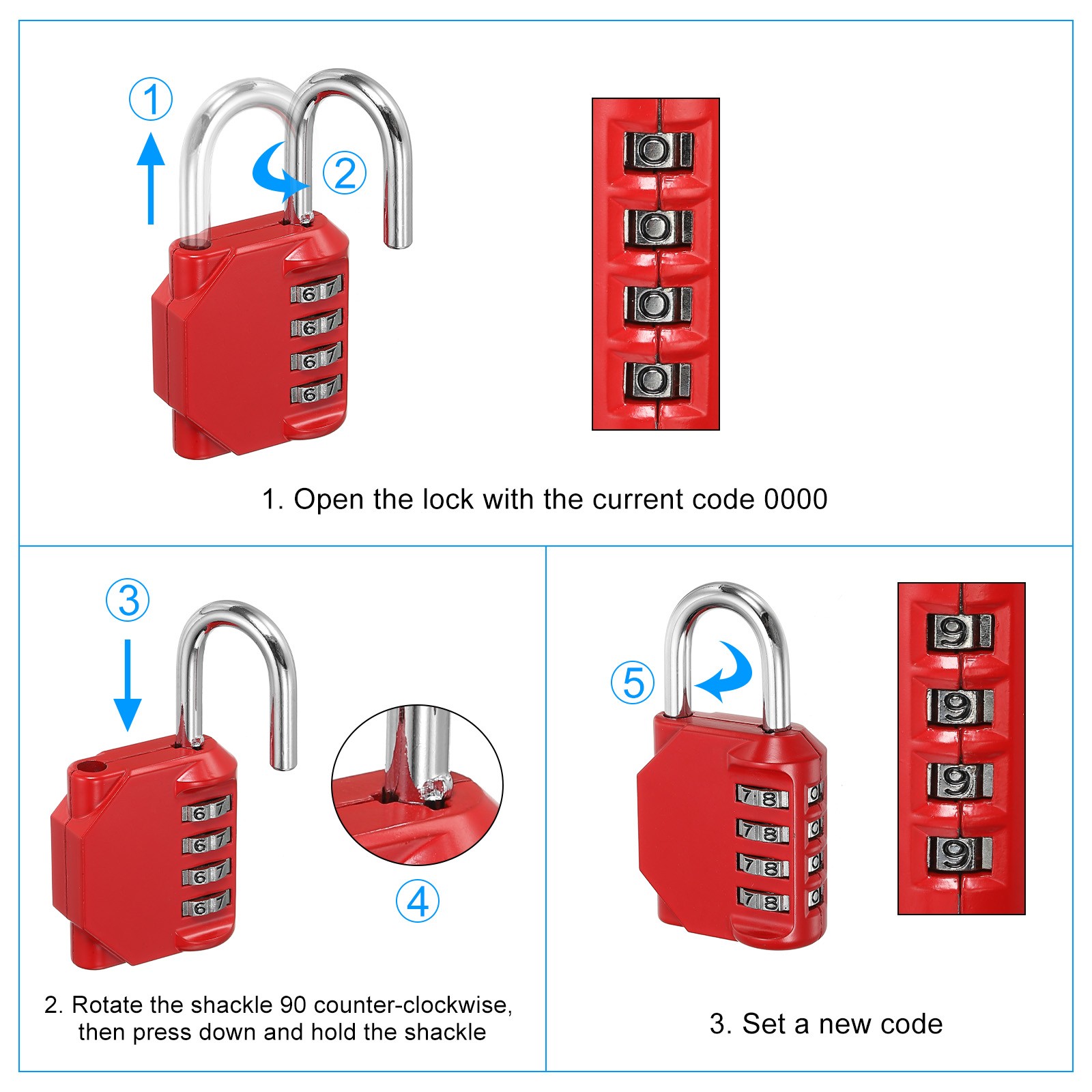 3" Long 4 Digit Lock Combination Waterproof Zinc Alloy Resetable #1