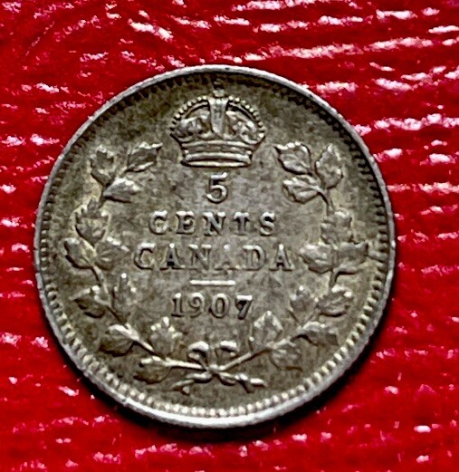 1907 Canada 5 Cent Silver World Coin. ENN Coins