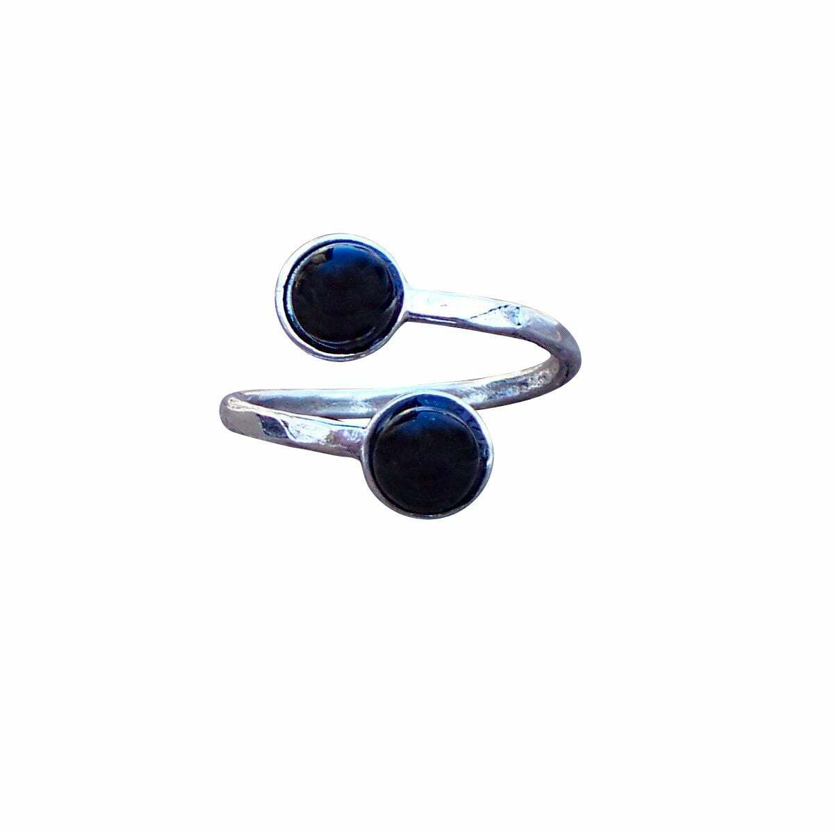 Recycled Antique Black Depression Glass and Sterling Silver Bypass Ring