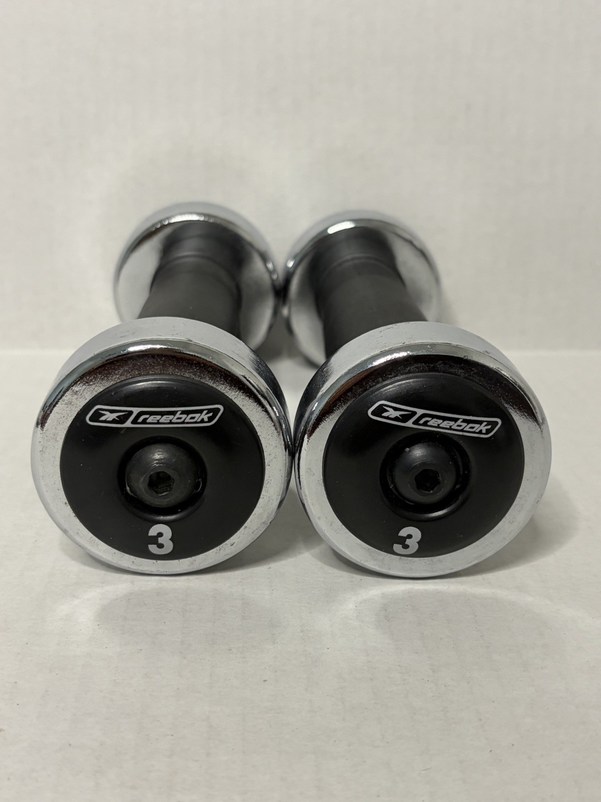 Reebok Vintage Black Chrome 3 Pound Dumbbells Weights 2x3 Total 6LBS Screw Ons