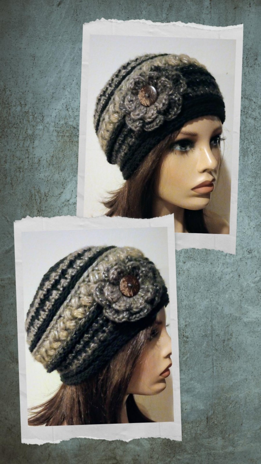crochet handmade womans flower hat beanie starry night puffs new