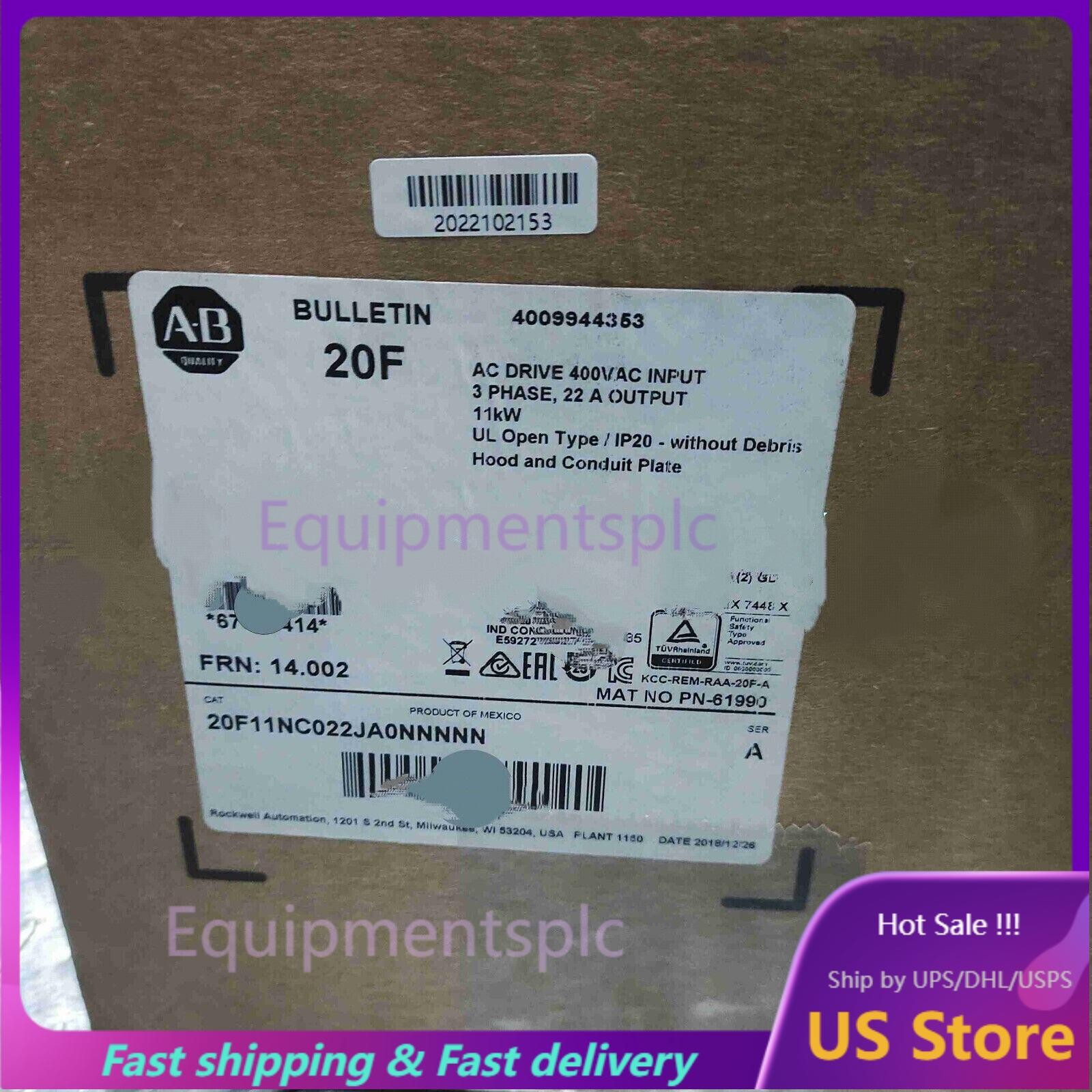 New AB 20F11NC022JA0NNNNN PowerFlex Air Cooled 753 AC Drive US Free Tax