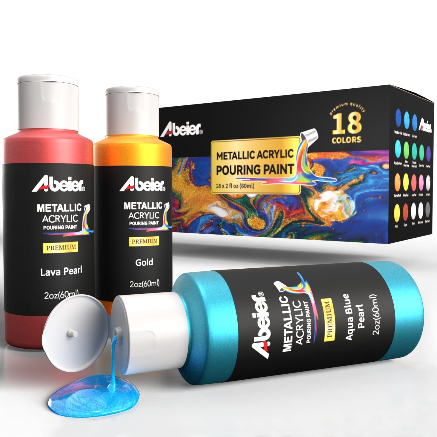 ABEIER Metallic Acrylic Pouring Paint Set - of 18 metallic colors