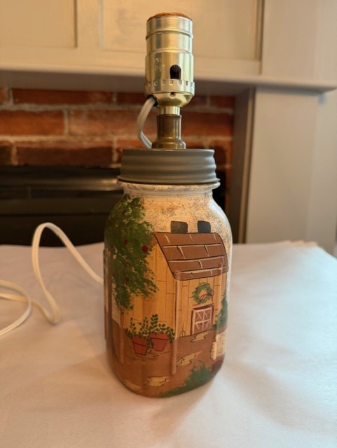 Hand Painted ARTIST signed Quart Ball Mason jar lamp folk art QUALITY