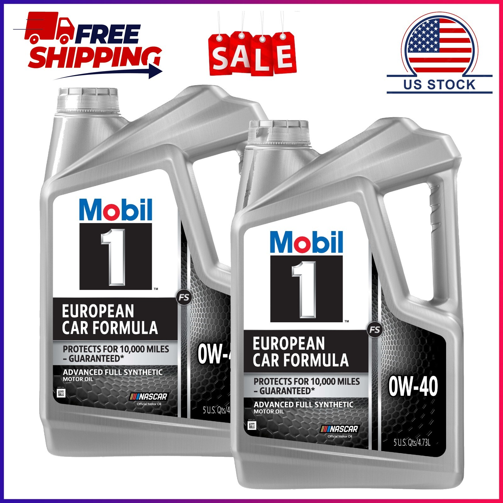 2 Pack, Mobil 1 FS European Car Formula Full Synthetic Motor Oil 0W-40, 5 Quart