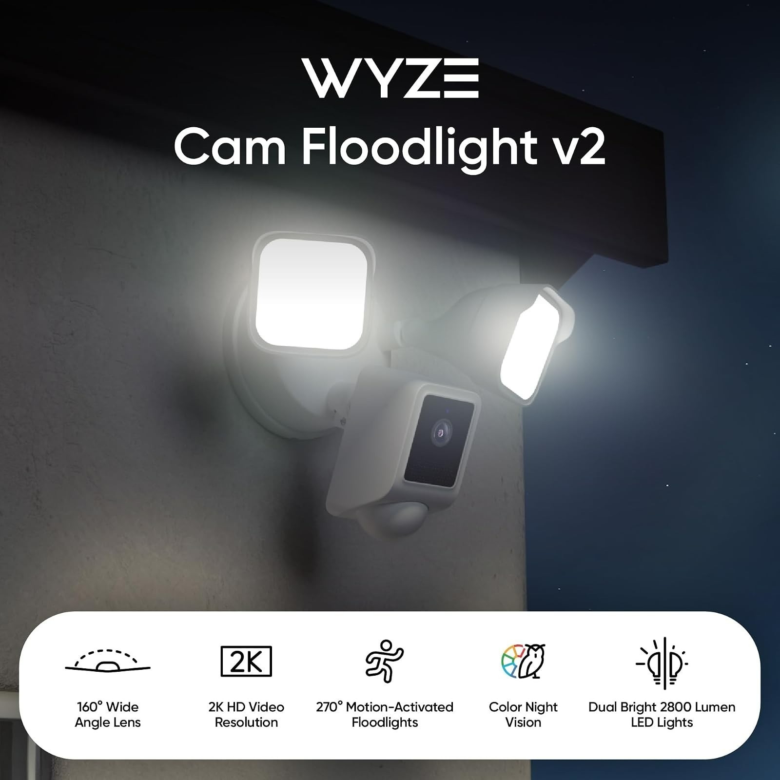 WYZE Floodlight Camera v2 - 2K HD Security Camera with Night Vision
