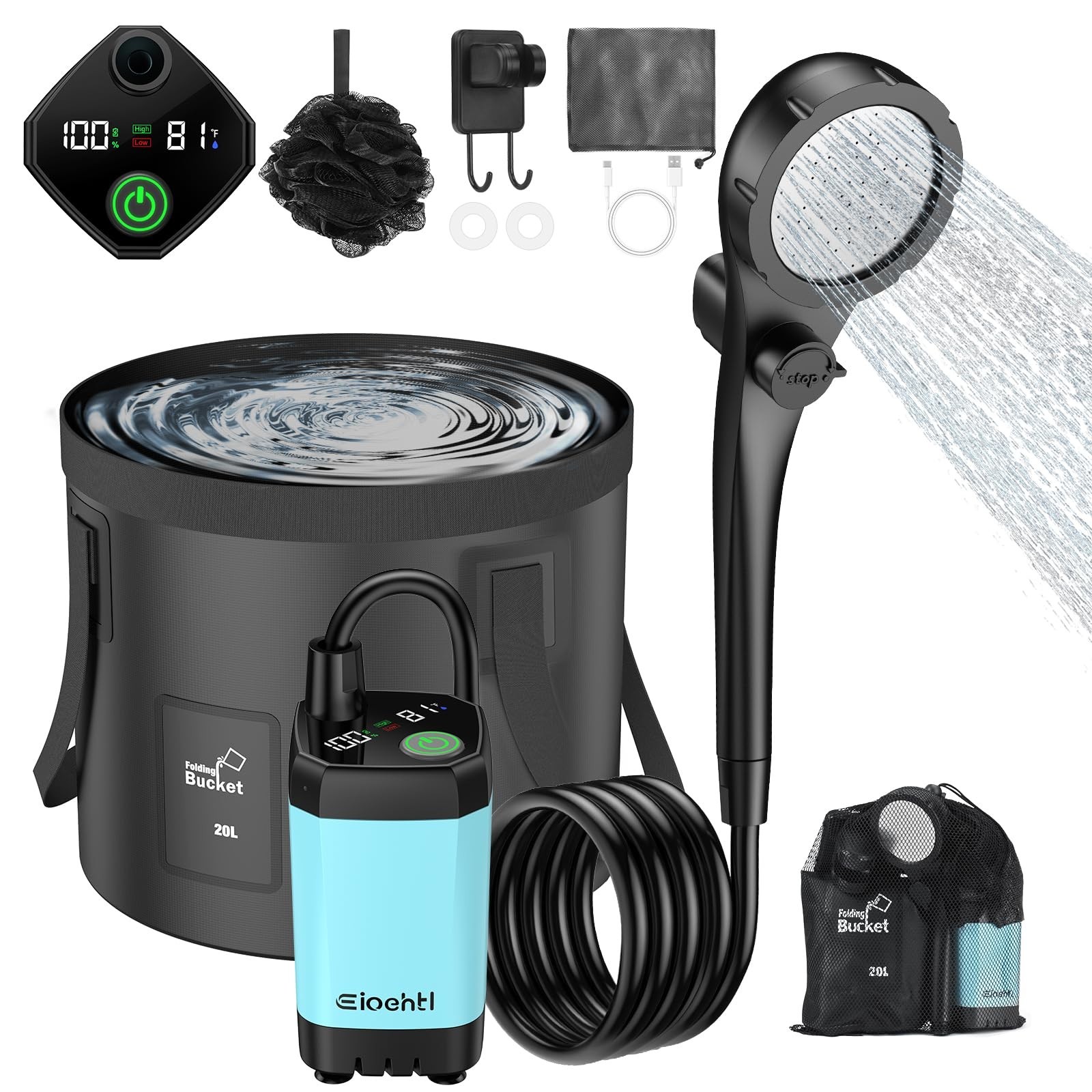Portable shower for camping, 6000mAh Camping Shower with LED Display, Camp Sh...